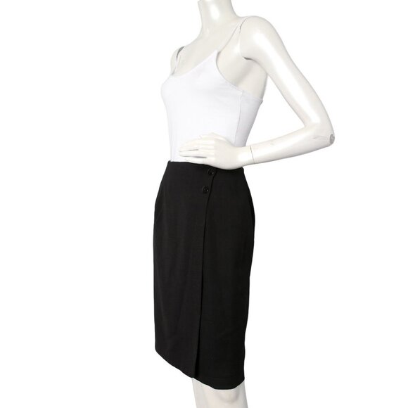 Vintage Jones New York Wool Wrap Skirt Business Evening Button Knee Length Black - Picture 4 of 8